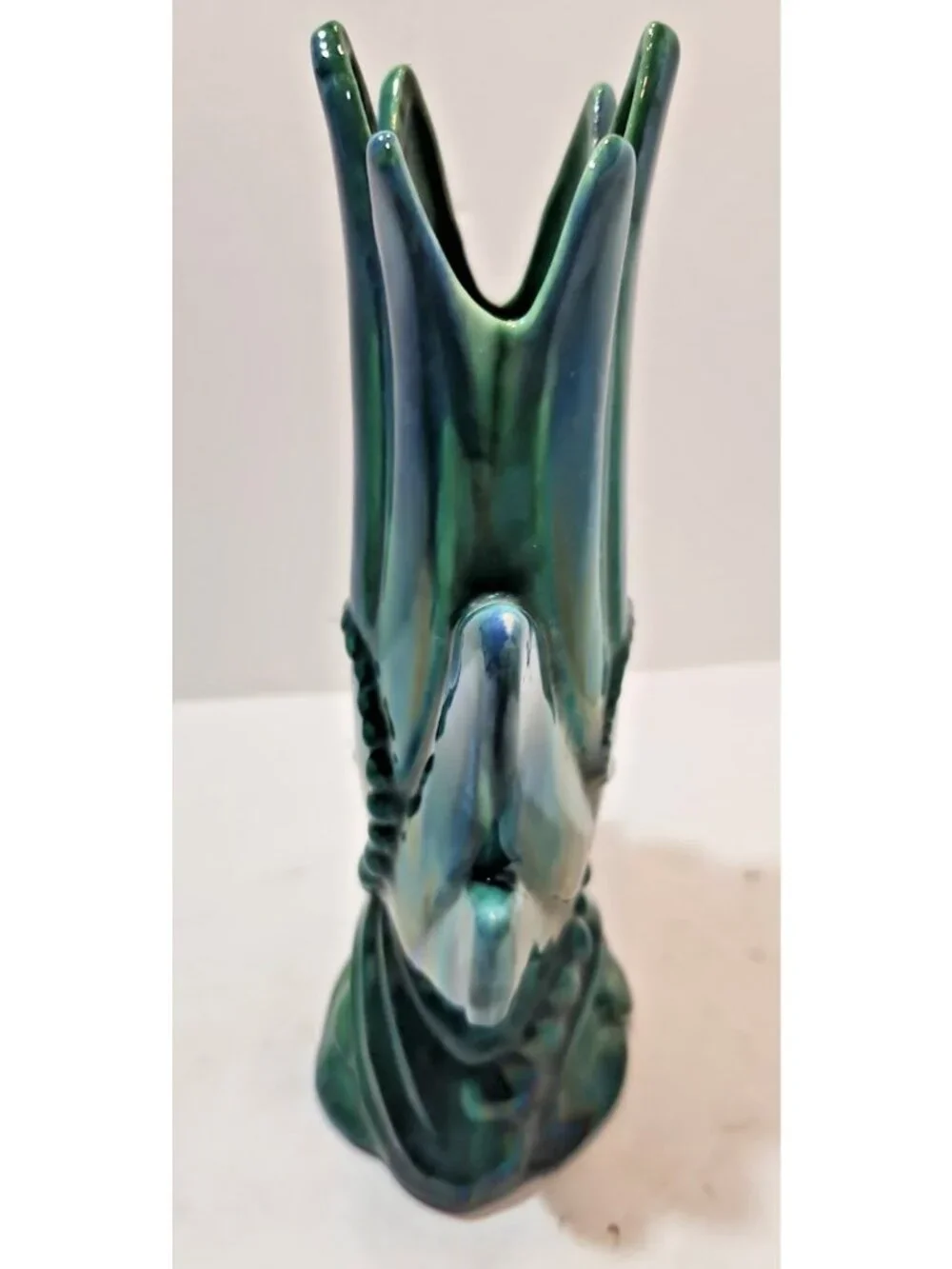 Vtg Royal Haeger R832 Iridescent Green Drip Glaze Vase With Octopus Tentacle